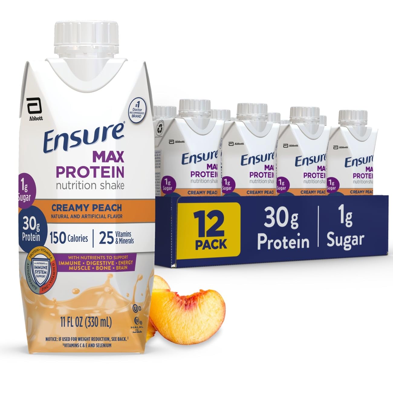 Ensure Max Protein Shake | French Vanilla | Ready to Drink | 30g Protein for Muscle Health | 1g Sugar, 4g Fiber | 11 fl oz, 12 Pack