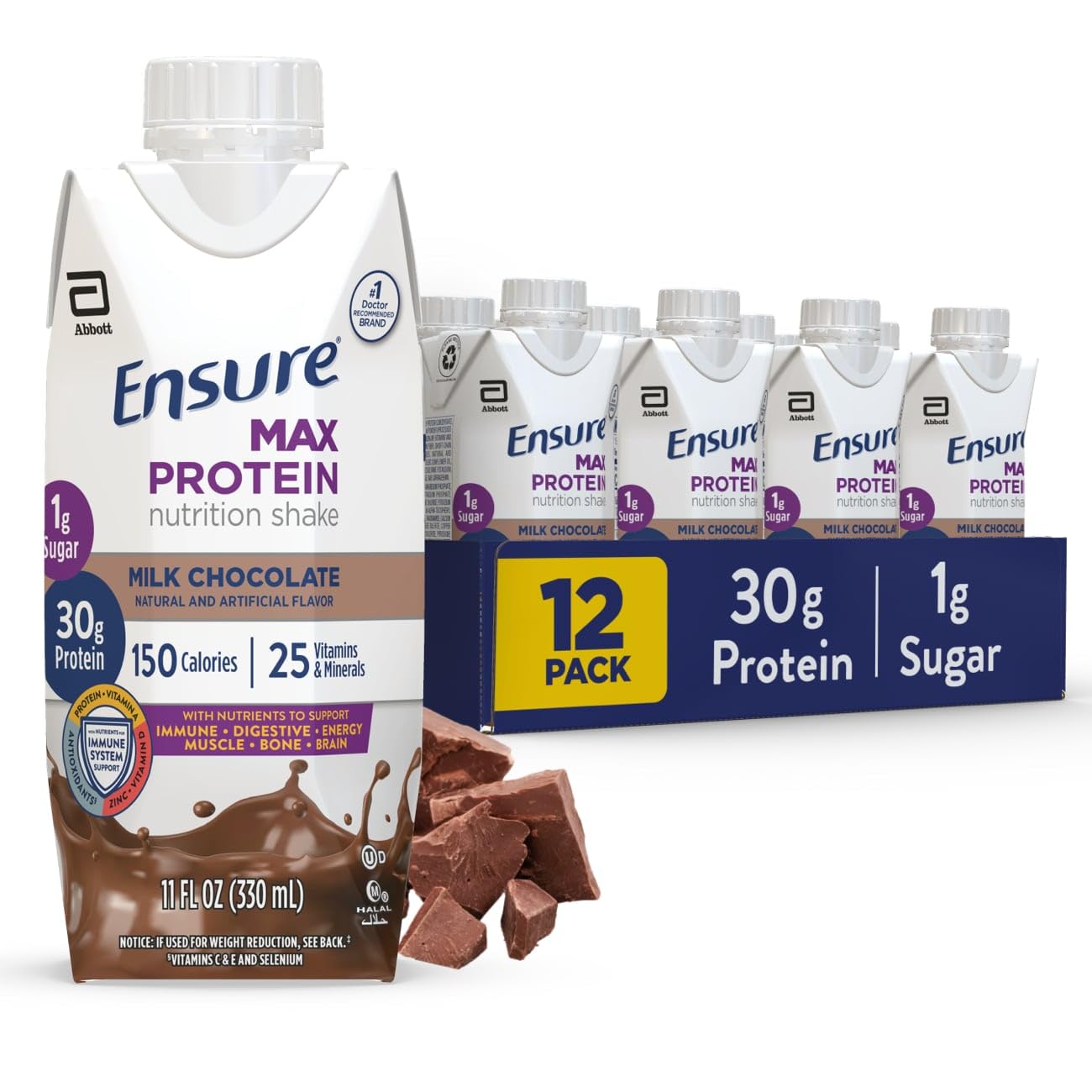 Ensure Max Protein Shake | French Vanilla | Ready to Drink | 30g Protein for Muscle Health | 1g Sugar, 4g Fiber | 11 fl oz, 12 Pack