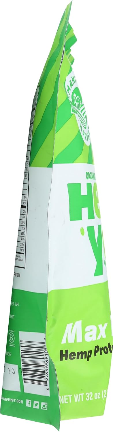 Manitoba Harvest Hemp Yeah Organic Max Fiber Protein Powder, Unsweetened, 32oz, with 13g of Fiber, 13g Protein and 2.5g Omegas 3&6 per Serving, Keto-Friendly, Preservative Free, Packaging May Vary