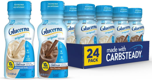 Glucerna Original Diabetes Care Shake, Rich Chocolate & Homemade Vanilla, Diabetic Meal Replacement to Support Blood Sugar Management, 10g Protein, 180 Calories, Ready to Drink, 8-fl-oz Bottle, 24 Pack