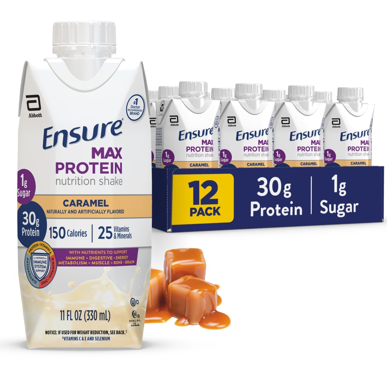 Ensure Max Protein Shake | Milk Chocolate | Ready to Drink | 30g Protein for Muscle Health | 1g Sugar, 4g Fiber | 11 fl oz, 12 Pack