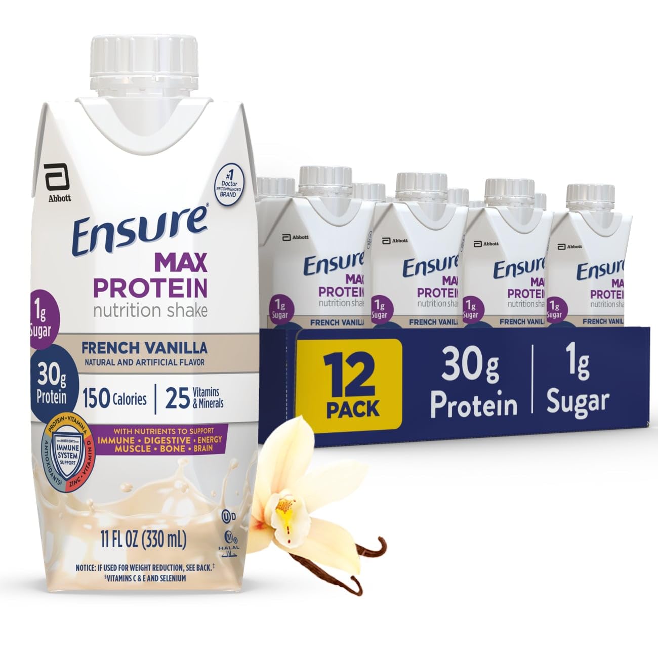 Ensure Max Protein Shake | Milk Chocolate | Ready to Drink | 30g Protein for Muscle Health | 1g Sugar, 4g Fiber | 11 fl oz, 12 Pack