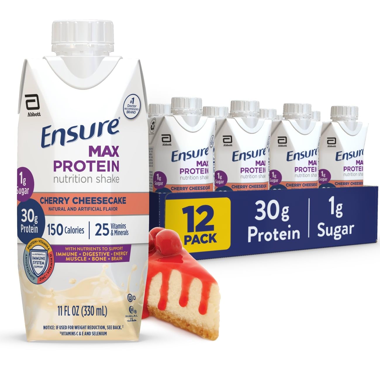 Ensure Max Protein Shake | Milk Chocolate | Ready to Drink | 30g Protein for Muscle Health | 1g Sugar, 4g Fiber | 11 fl oz, 12 Pack