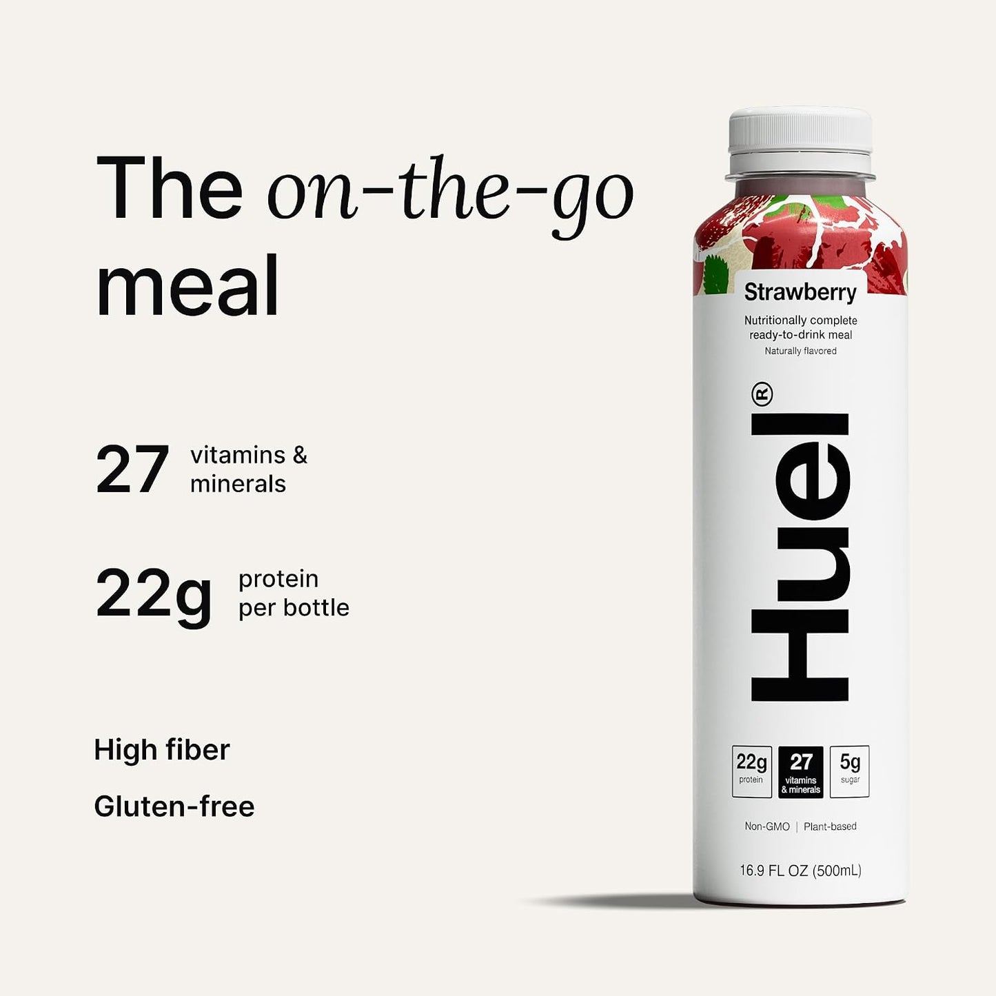 Huel Ready-to-Drink | Strawberry Meal Replacement Drink | High Protein Drink | Nutritionally Complete, Low Sugar, High Fiber, Plant Based, Vegan, Healthy | 22g Protein Per Bottle, 16.9 Fl Oz (12 Pack)