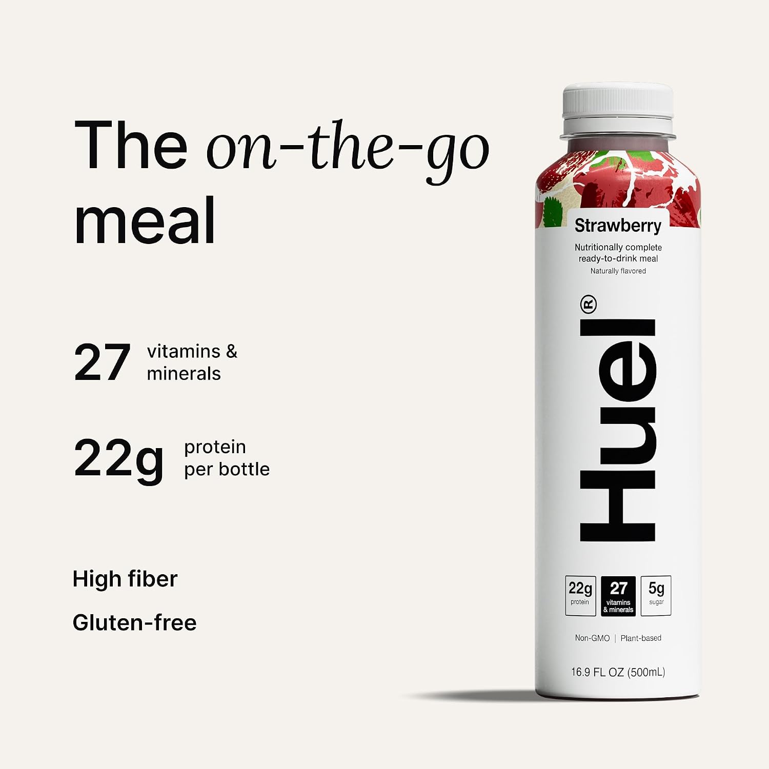 Huel Ready-to-Drink | Strawberry Meal Replacement Drink | High Protein Drink | Nutritionally Complete, Low Sugar, High Fiber, Plant Based, Vegan, Healthy | 22g Protein Per Bottle, 16.9 Fl Oz (12 Pack)
