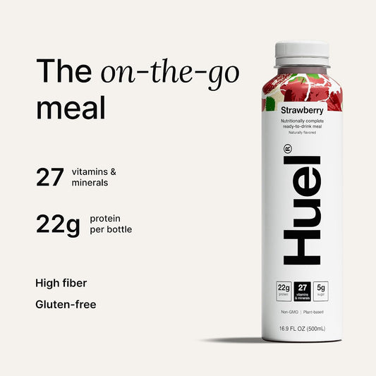 Huel Ready-to-Drink | Strawberry Meal Replacement Drink | High Protein Drink | Nutritionally Complete, Low Sugar, High Fiber, Plant Based, Vegan, Healthy | 22g Protein Per Bottle, 16.9 Fl Oz (12 Pack)