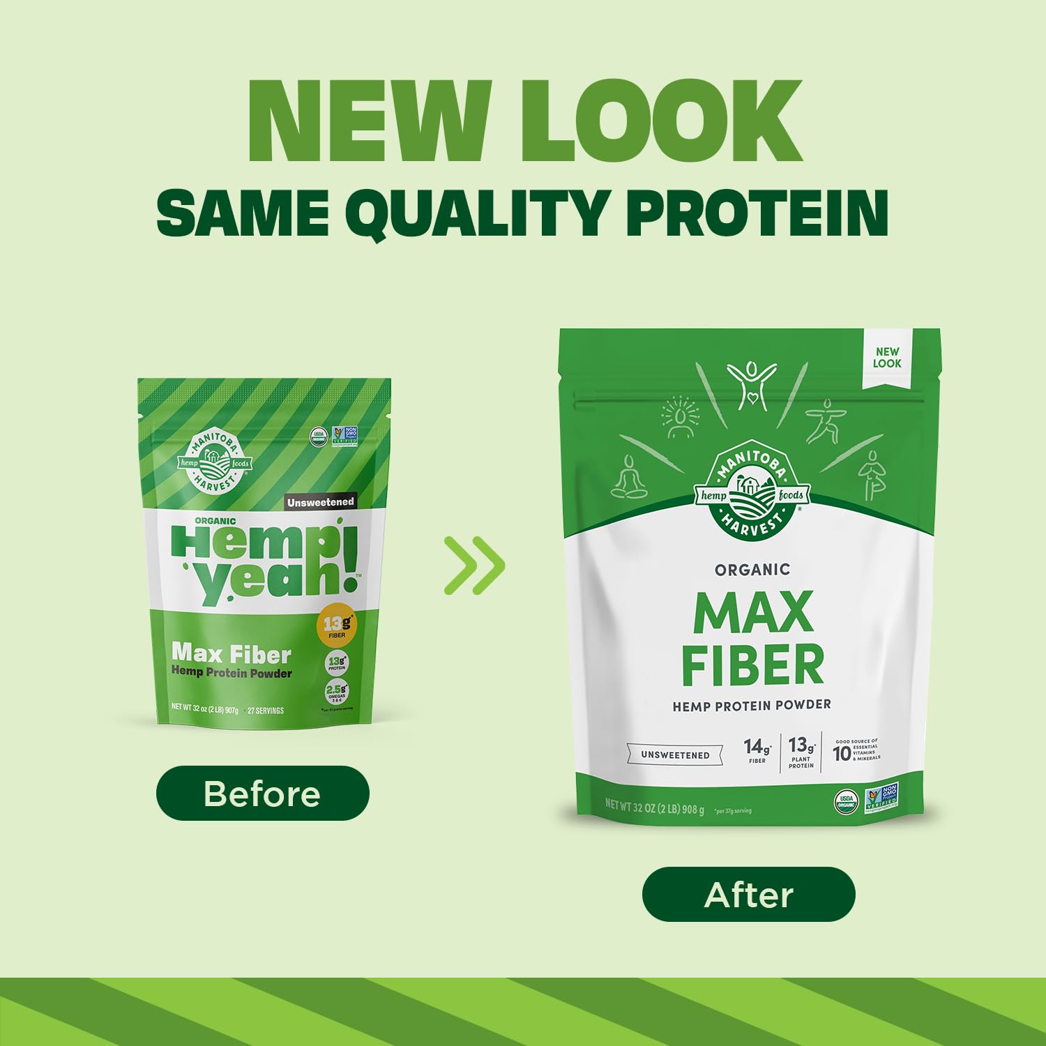 Manitoba Harvest Hemp Yeah Organic Max Fiber Protein Powder, Unsweetened, 32oz, with 13g of Fiber, 13g Protein and 2.5g Omegas 3&6 per Serving, Keto-Friendly, Preservative Free, Packaging May Vary