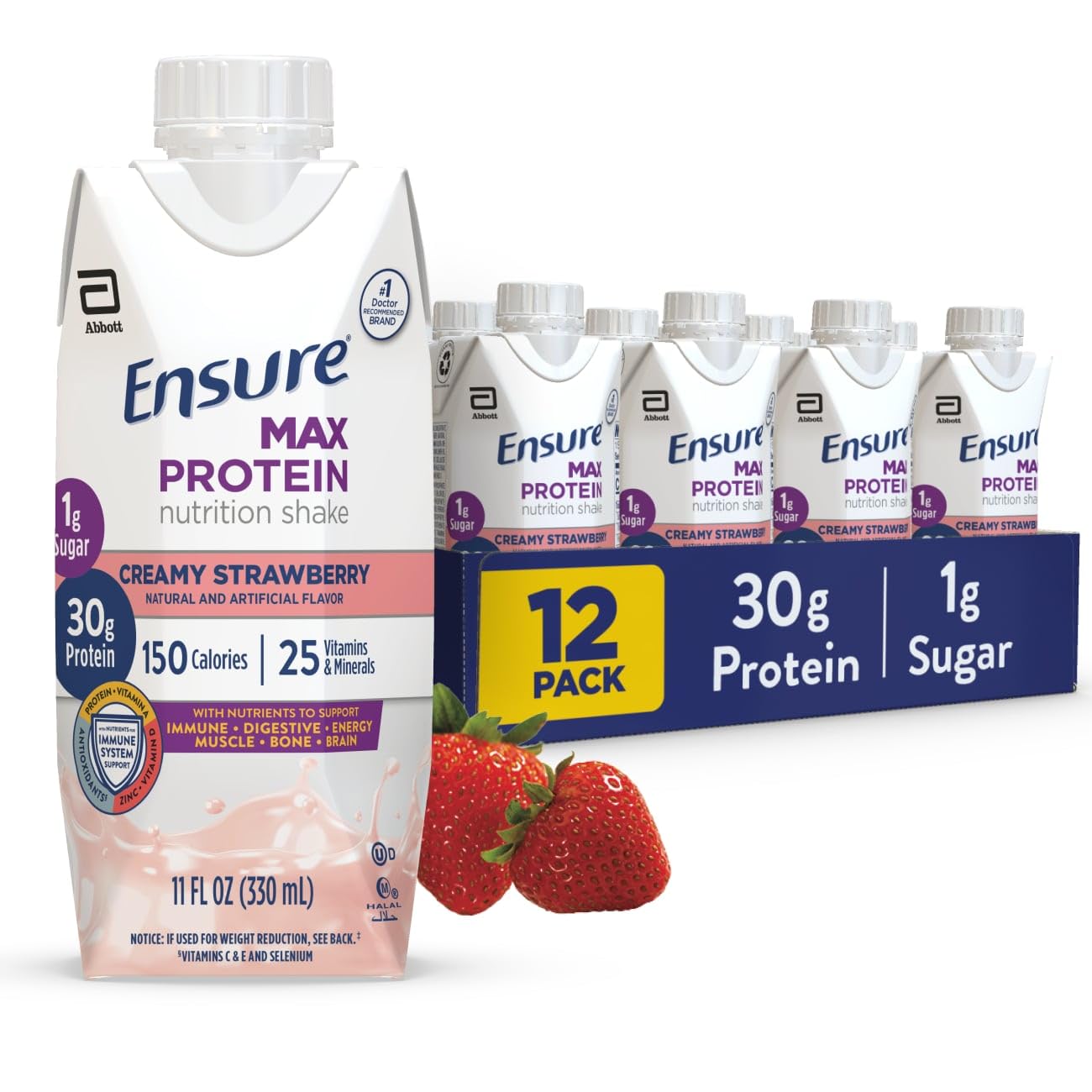 Ensure Max Protein Shake | Milk Chocolate | Ready to Drink | 30g Protein for Muscle Health | 1g Sugar, 4g Fiber | 11 fl oz, 12 Pack
