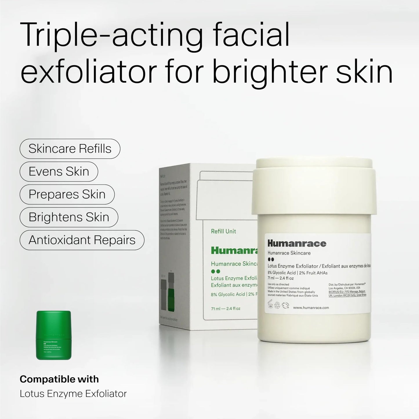 Humanrace 8% Glycolic Acid Lotus Enzyme Exfoliator, 2.4 fl oz, Refillable