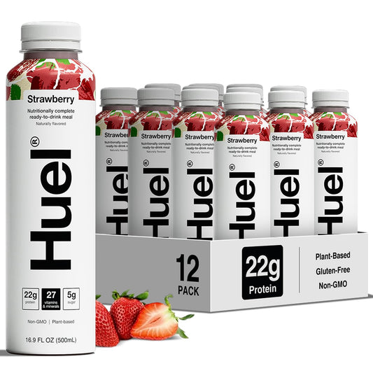 Huel Ready-to-Drink | Strawberry Meal Replacement Drink | High Protein Drink | Nutritionally Complete, Low Sugar, High Fiber, Plant Based, Vegan, Healthy | 22g Protein Per Bottle, 16.9 Fl Oz (12 Pack)