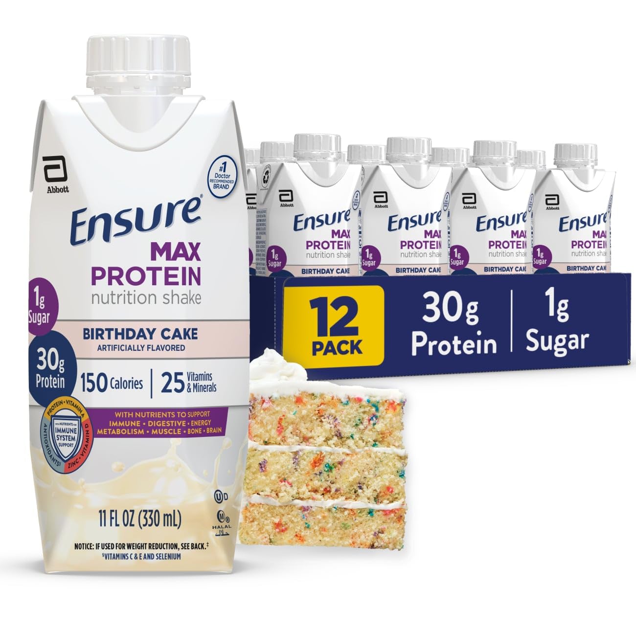 Ensure Max Protein Shake | Milk Chocolate | Ready to Drink | 30g Protein for Muscle Health | 1g Sugar, 4g Fiber | 11 fl oz, 12 Pack