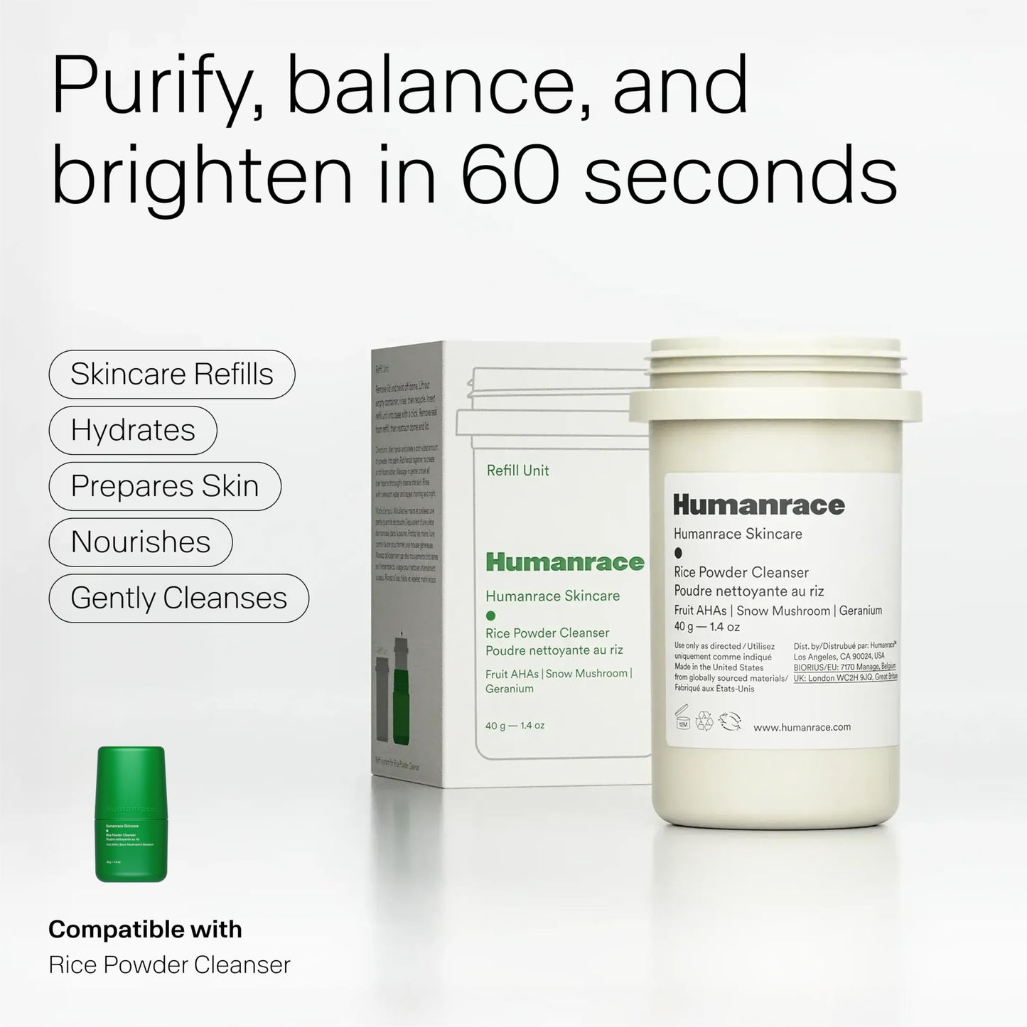 Humanrace Smoothing & Purifying Daily Rice Powder Cleanser, 1.4 oz, Refillable