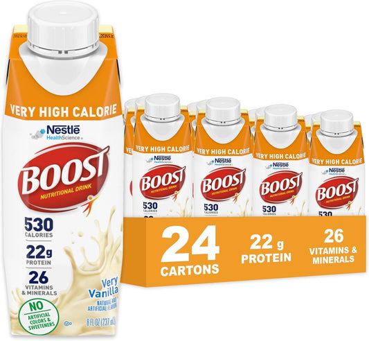 Boost Very High Calorie Very Vanilla Nutritional Drink – 22g Protein, 530 Nutrient Rich Calories, 8 Fl Oz (Pack of 24)