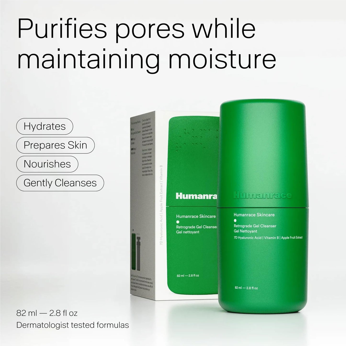 Humanrace 7D Hyaluronic Acid Hydrating Retrograde Gel Cleanser, 2.8 fl oz, Refillable